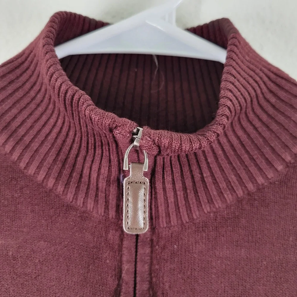 US Polo Assn. Mens Striped Quarter Zip Sweater Burgundy Navy Grey Acrylic Small - Picture 3 of 11